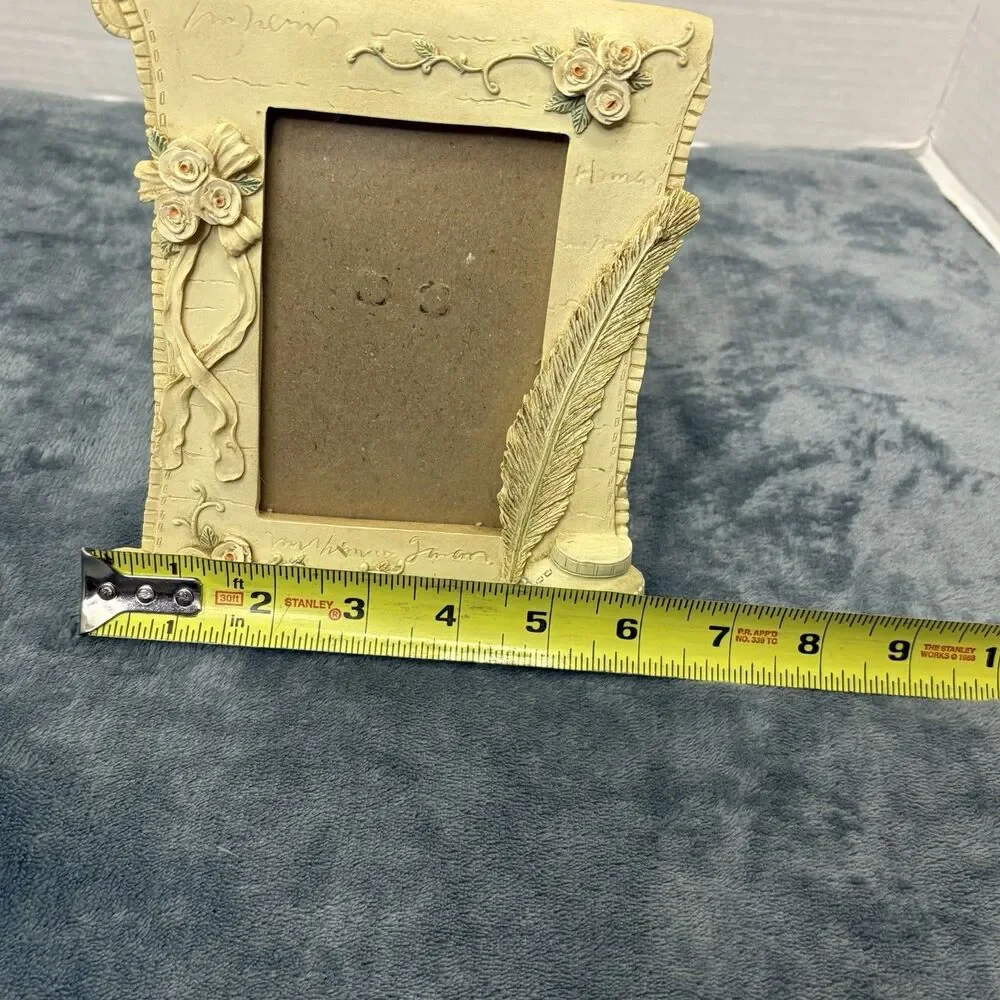 Cream Resin 3D Photo Frame of Inkwell Feather and Roses - 4.25